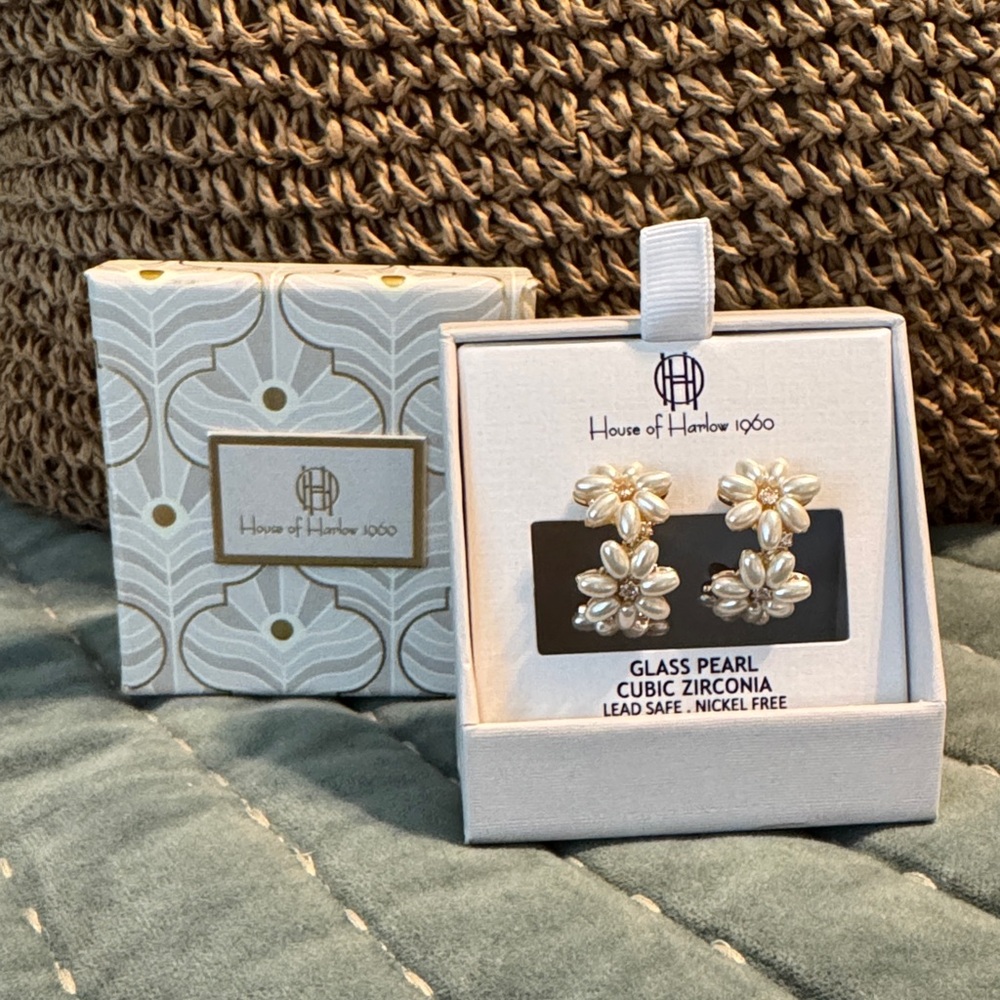 House of Harlow 1960 Gold and Cream Floral Earrings